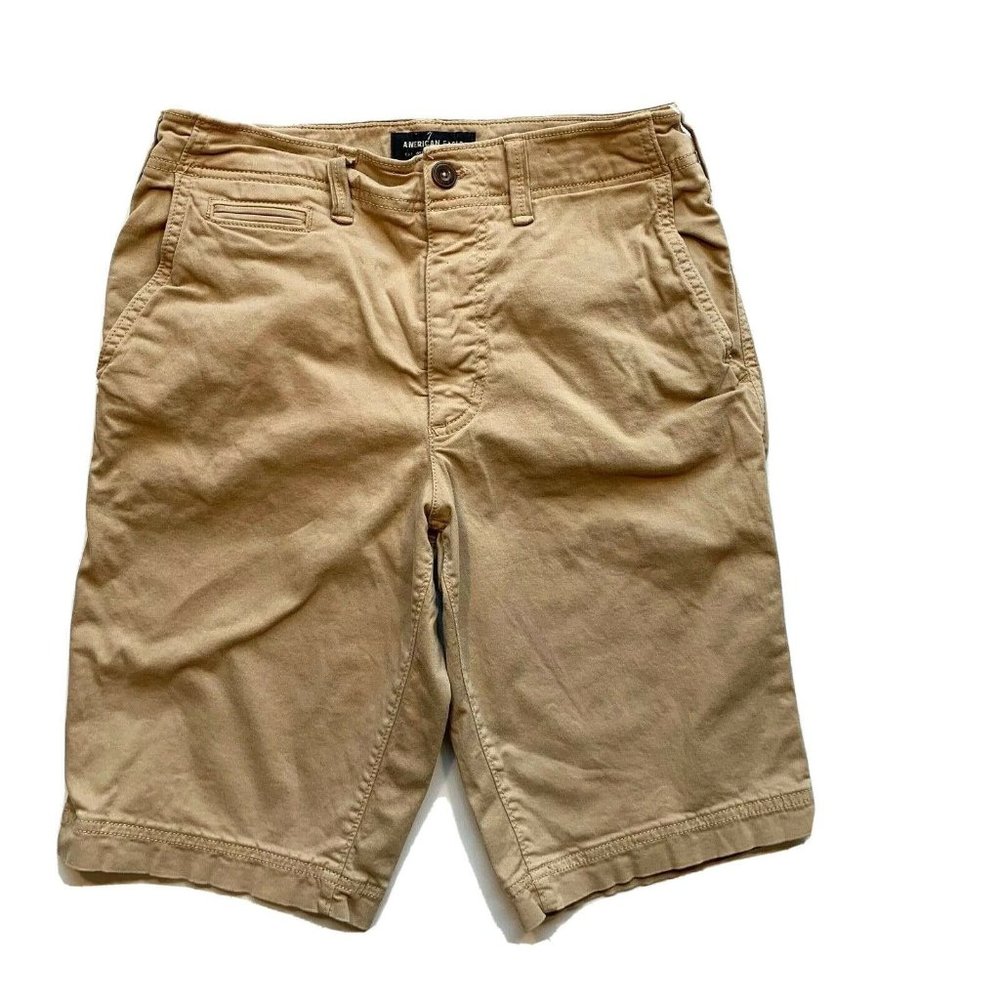 American Eagle Longer Length Chino Shorts Mens 29x12 Extreme Flex Khaki‎ NEW